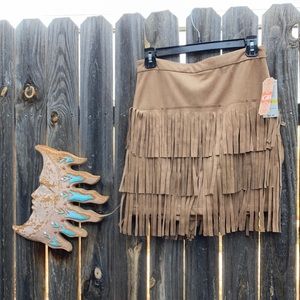 Little fringe, faux suede skirt.